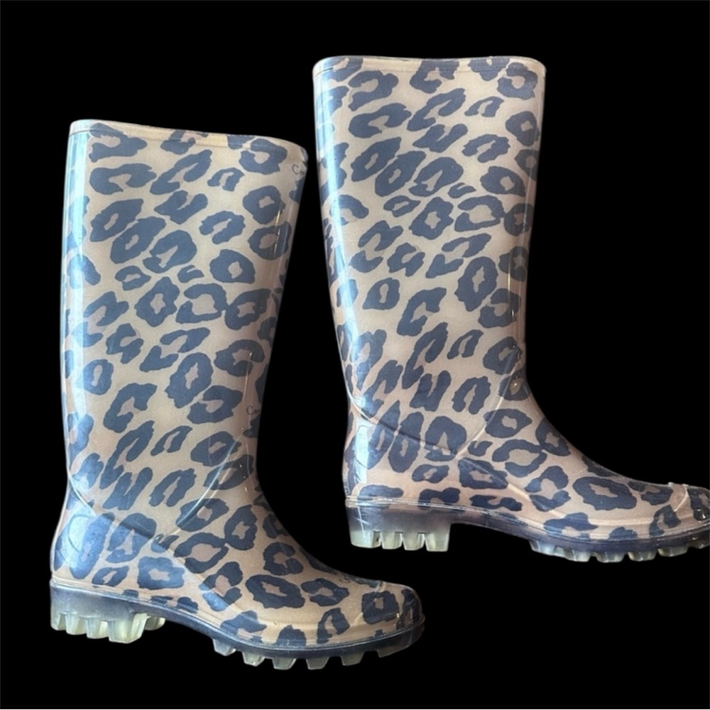 Coach Pixy Rain Boots Leopard Ocelot Print Size 6